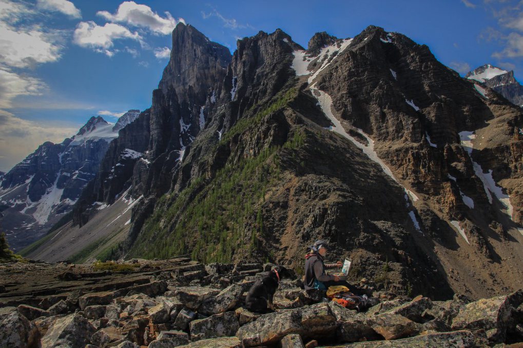 plein air painting Tower of Babel Moraine Lake Consolation Lakes