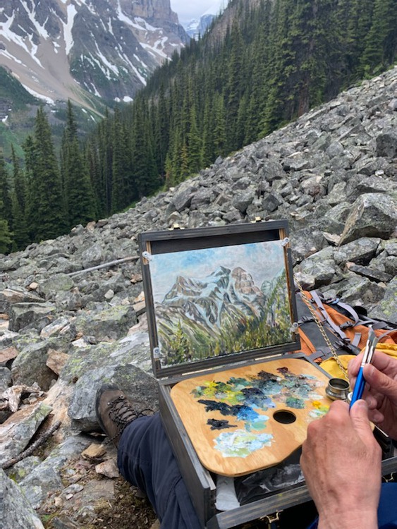 plein air painting Lake Agnes Mt. Aberdeen