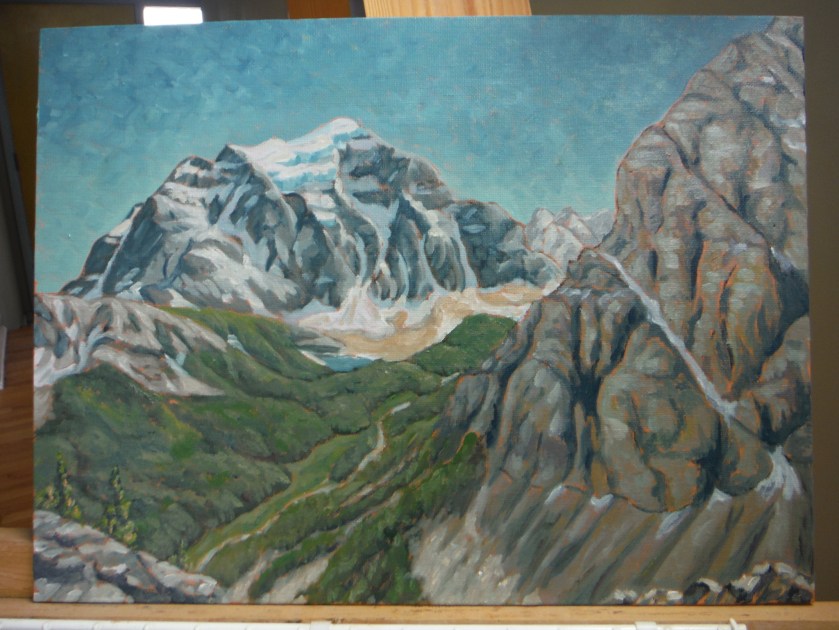 Mount Temple and Lake Annette from Saddle Peak oil painting